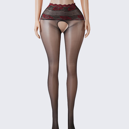 Lace Scented Ultra-Thin See-Through Open-Crotch Pantyhose
