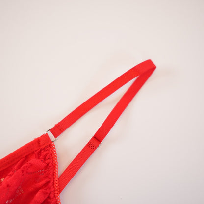 Red Lace Heart Embroidered See-Through Teddy Bodysuit