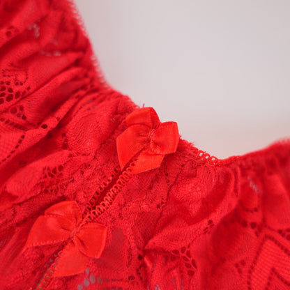 Red Lace Heart Embroidered See-Through Teddy Bodysuit