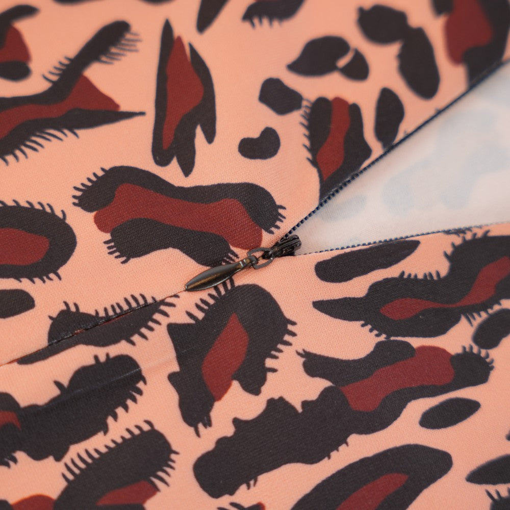 Satin Long Sleeve Leopard Bodycon Jumpsuit