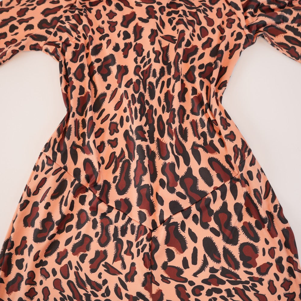 Satin Long Sleeve Leopard Bodycon Jumpsuit