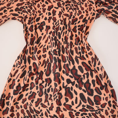 Satin Long Sleeve Leopard Bodycon Jumpsuit