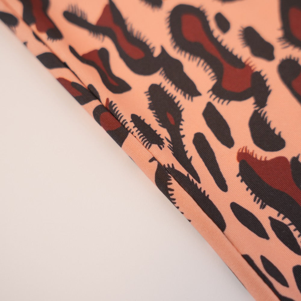 Satin Long Sleeve Leopard Bodycon Jumpsuit