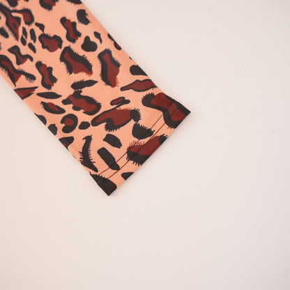 Satin Long Sleeve Leopard Bodycon Jumpsuit