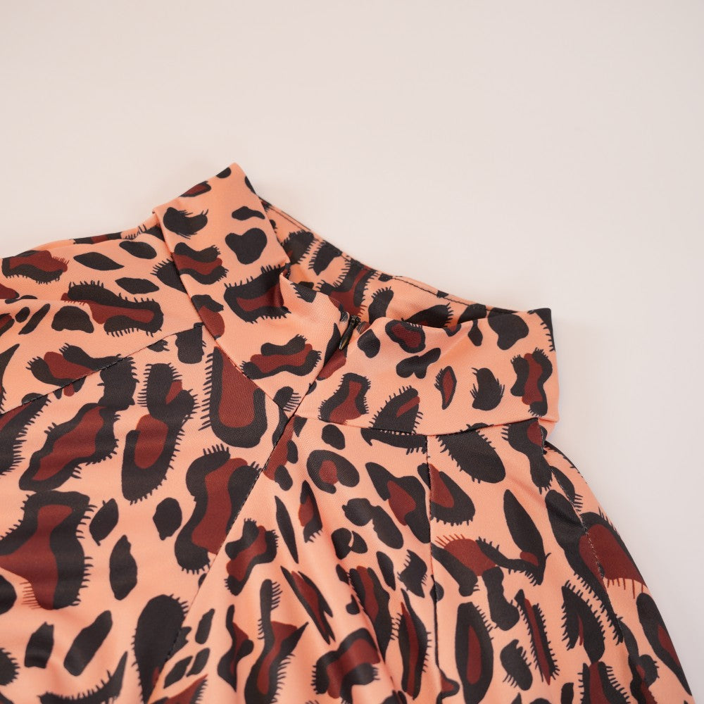 Satin Long Sleeve Leopard Bodycon Jumpsuit