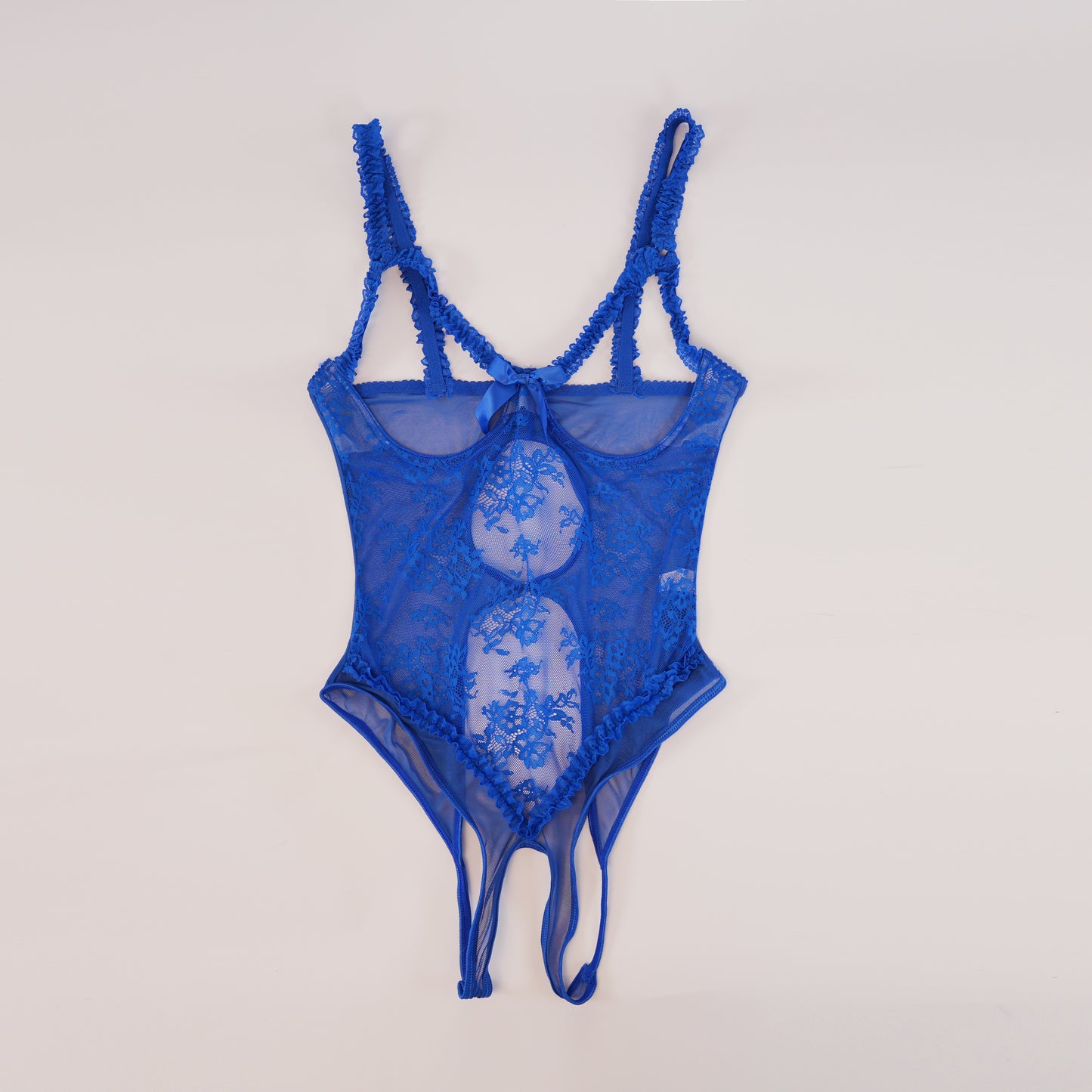 Blue Lace Embroidered Open Crotch Bodysuit