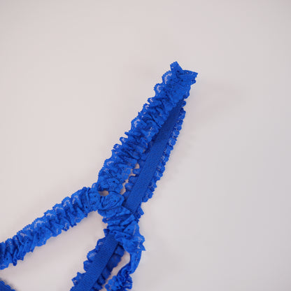 Blue Lace Embroidered Open Crotch Bodysuit