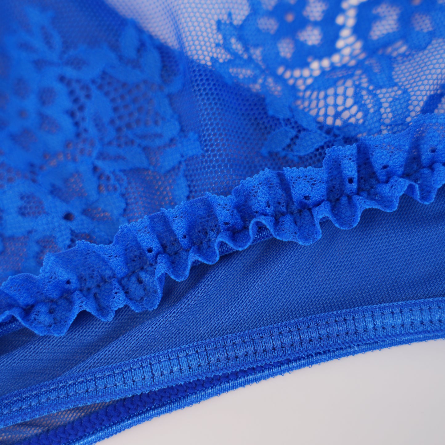 Blue Lace Embroidered Open Crotch Bodysuit