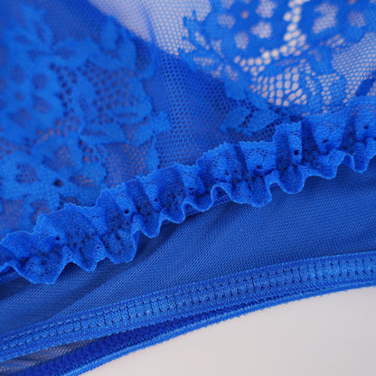 Blue Lace Embroidered Open Crotch Bodysuit