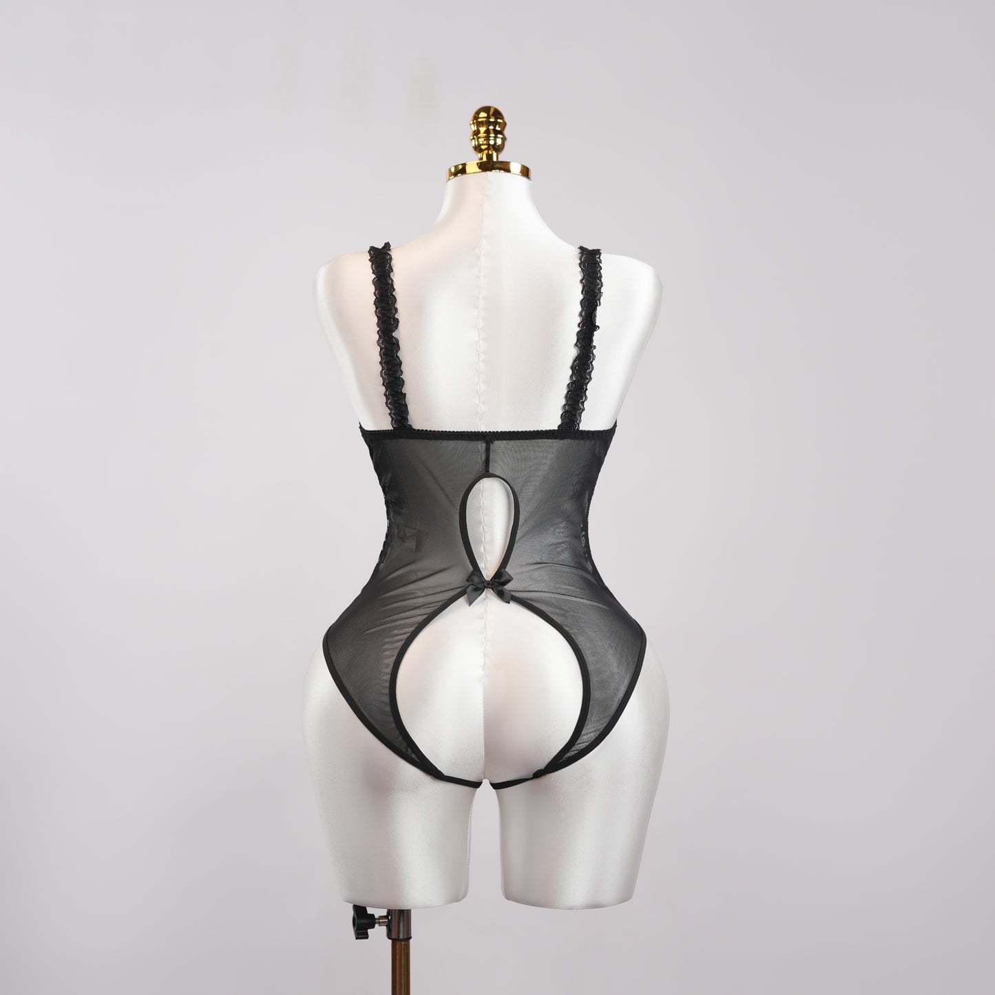 Black Floral Lace Embroidered Open Crotch Bodysuit