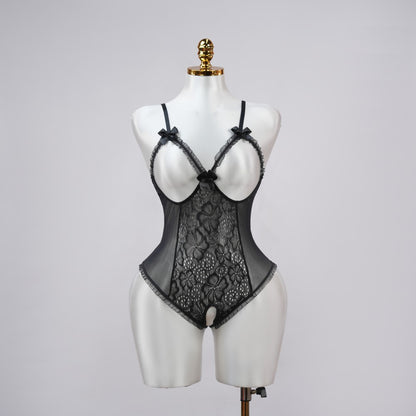 Floral Lace Embroidered Open Crotch Bodysuit