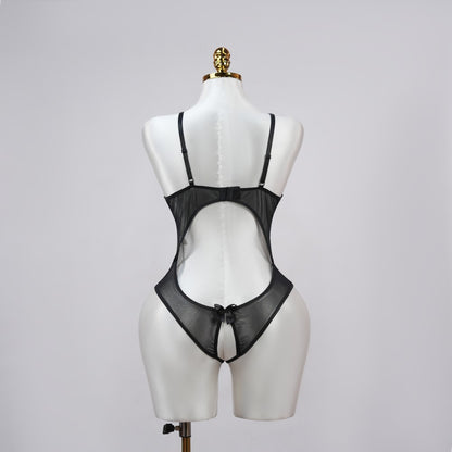 Floral Lace Embroidered Open Crotch Bodysuit
