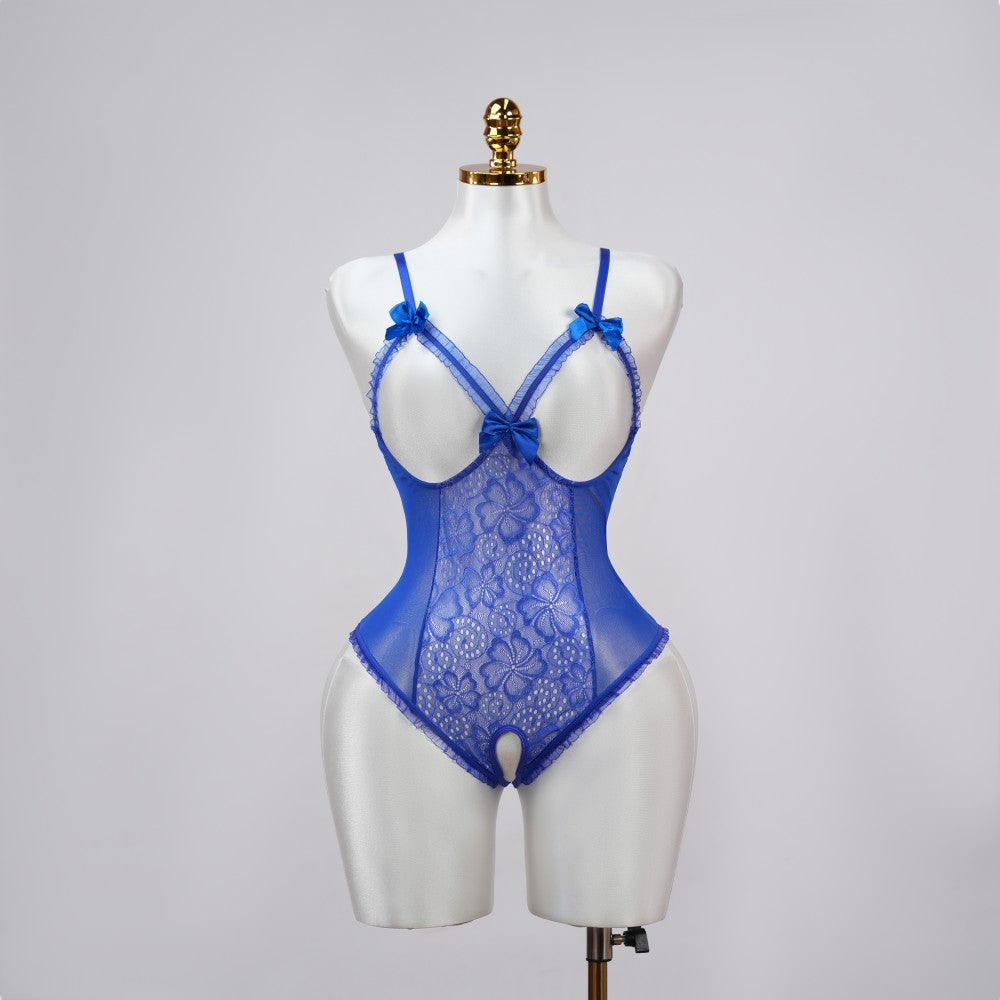Floral Lace Embroidered Open Crotch Bodysuit