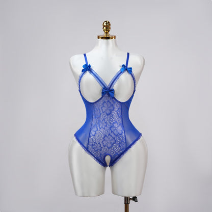 Floral Lace Embroidered Open Crotch Bodysuit