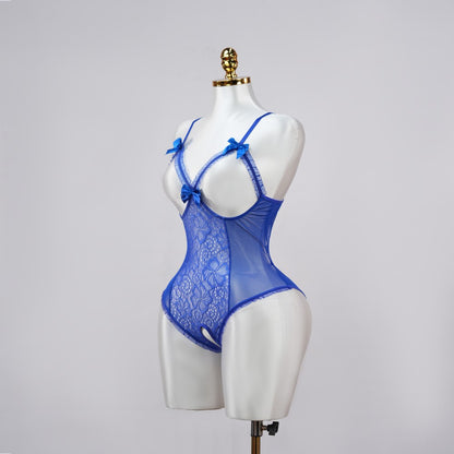 Floral Lace Embroidered Open Crotch Bodysuit