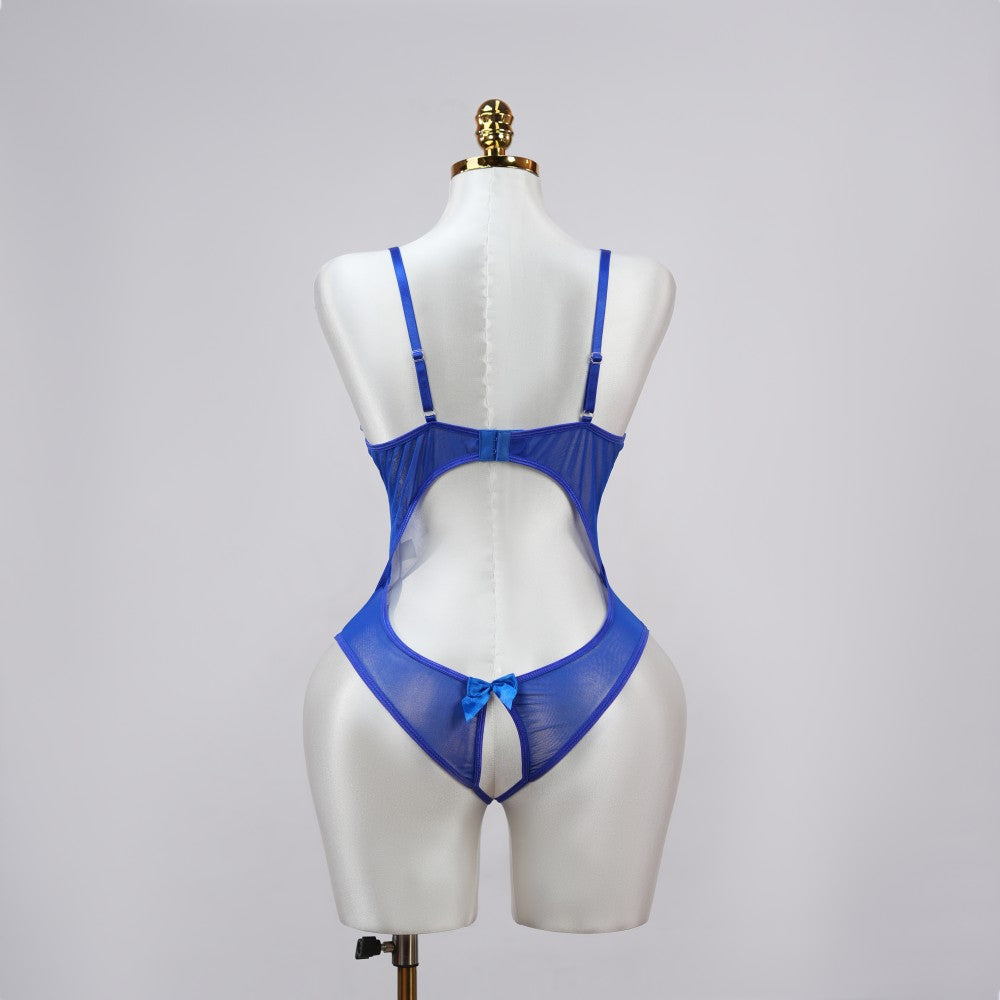 Floral Lace Embroidered Open Crotch Bodysuit