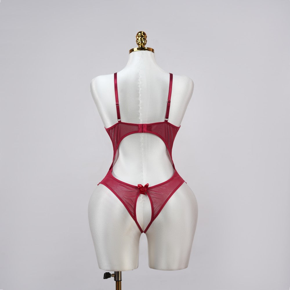 Floral Lace Embroidered Open Crotch Bodysuit