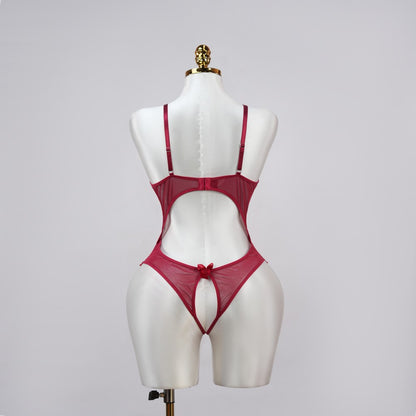 Floral Lace Embroidered Open Crotch Bodysuit