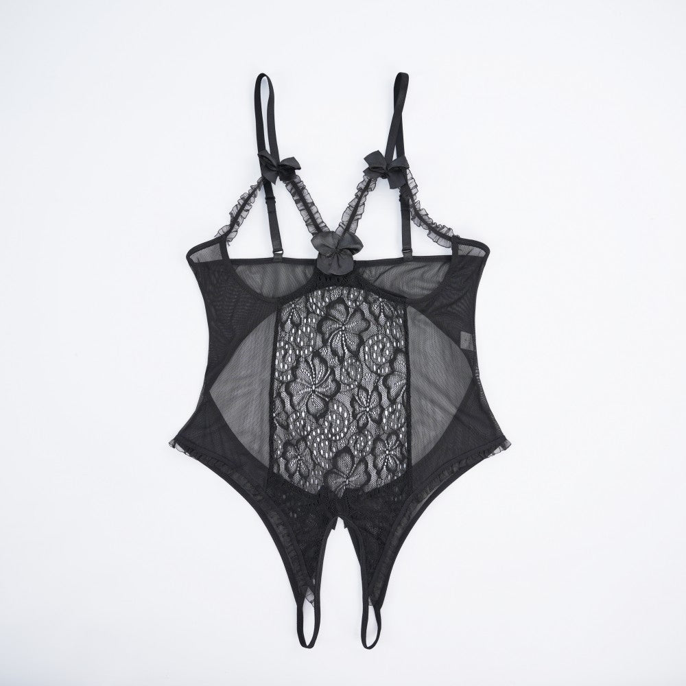 Floral Lace Embroidered Open Crotch Bodysuit