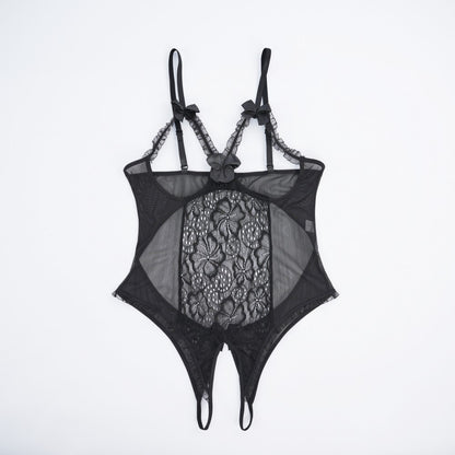 Floral Lace Embroidered Open Crotch Bodysuit