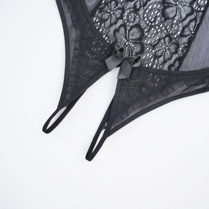 Floral Lace Embroidered Open Crotch Bodysuit