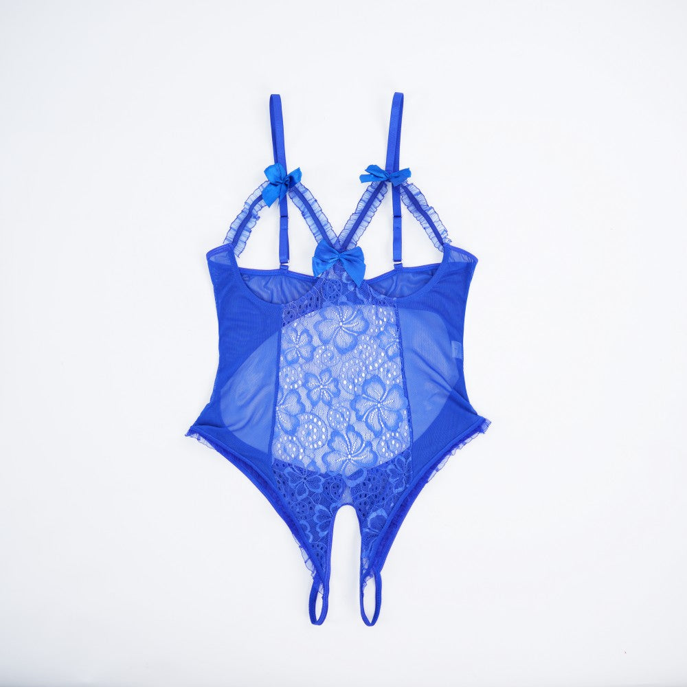 Floral Lace Embroidered Open Crotch Bodysuit