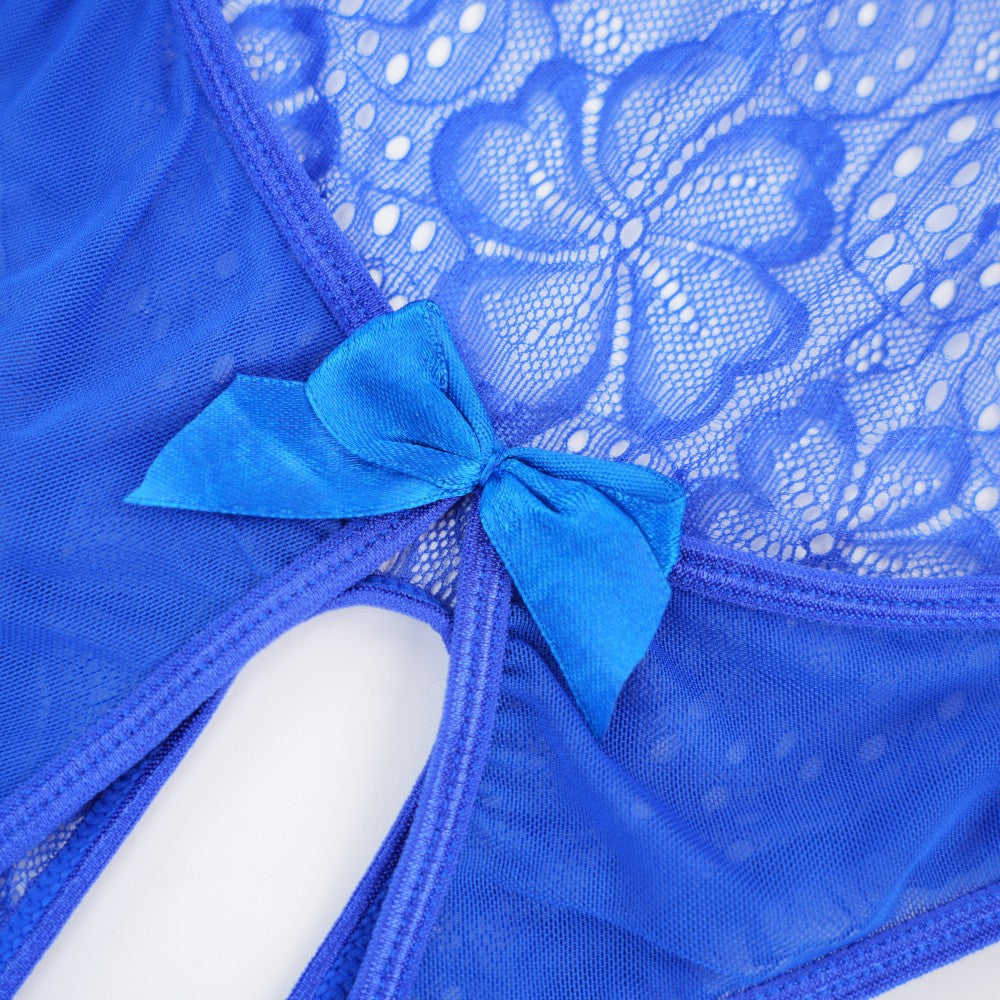 Floral Lace Embroidered Open Crotch Bodysuit