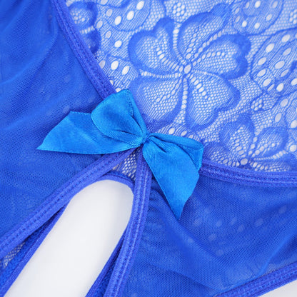 Floral Lace Embroidered Open Crotch Bodysuit