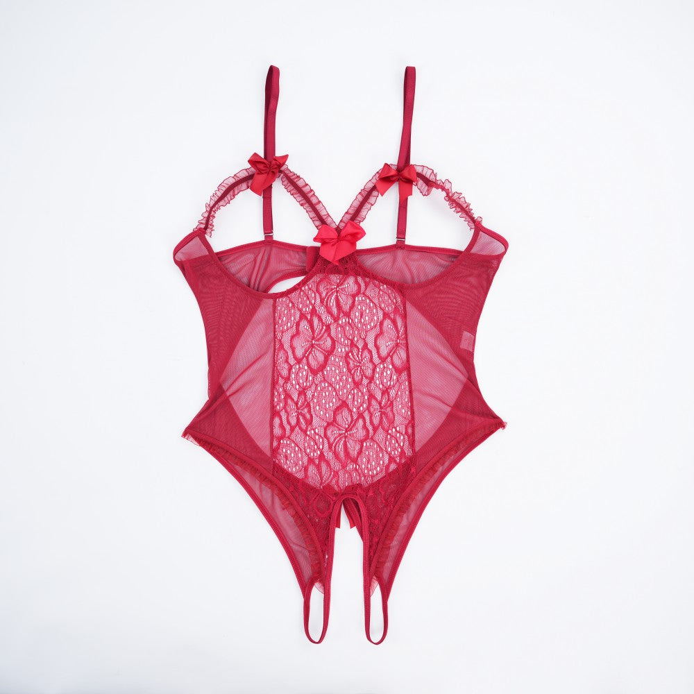 Floral Lace Embroidered Open Crotch Bodysuit