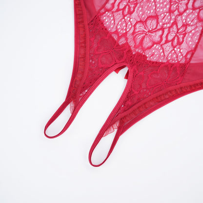 Floral Lace Embroidered Open Crotch Bodysuit