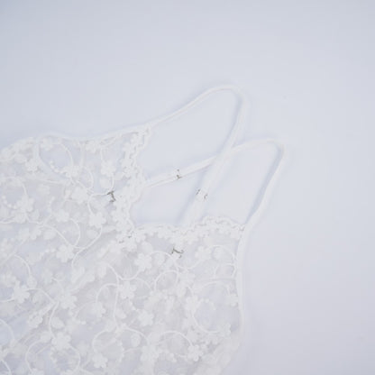White Lace Embroidery See-Through Hollow Teddy Bodysuit