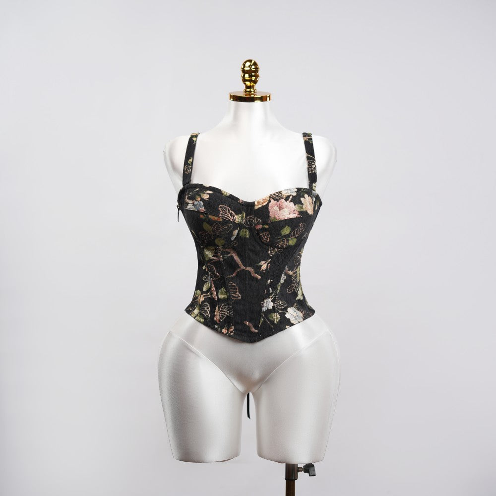 Floral Pattern Black Sculpting Corset