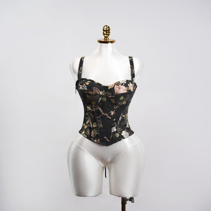 Floral Pattern Black Sculpting Corset