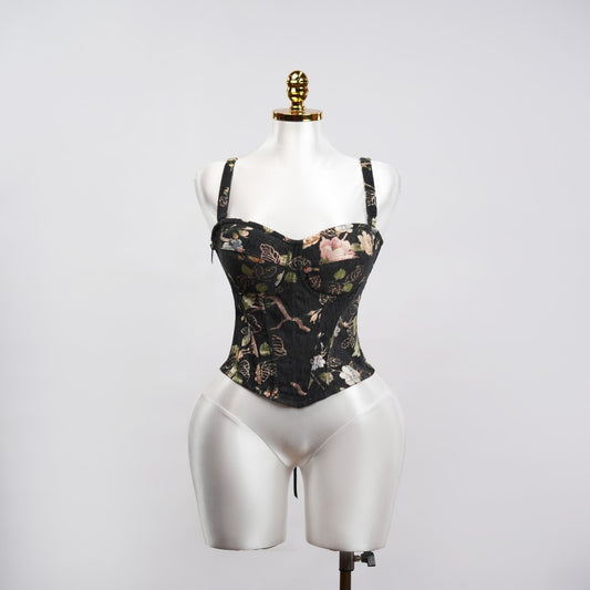 Floral Pattern Black Sculpting Corset