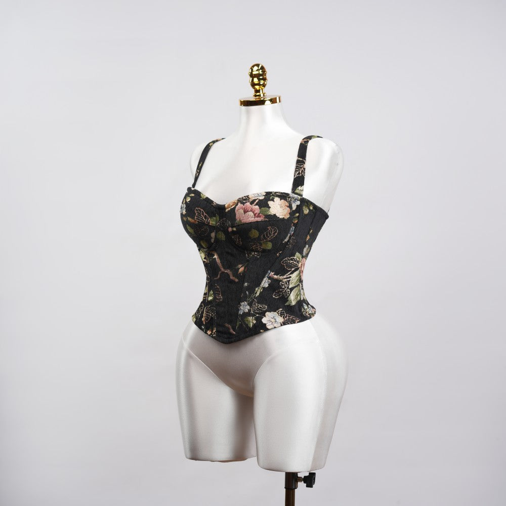 Floral Pattern Black Sculpting Corset