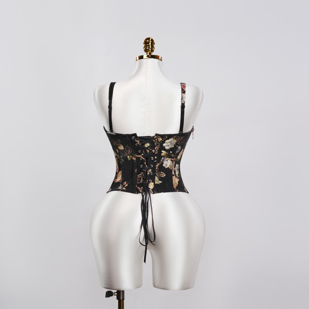 Floral Pattern Black Sculpting Corset