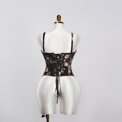 Floral Pattern Black Sculpting Corset