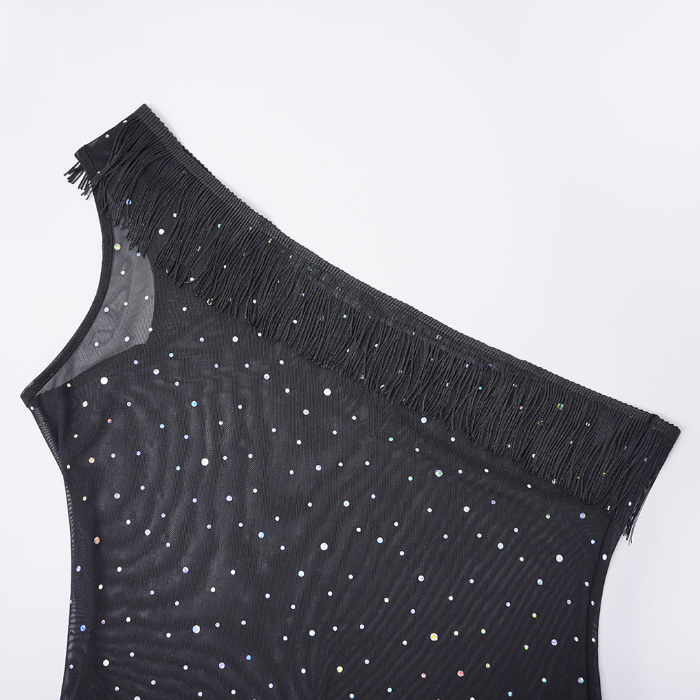 Sparkly Elegant Fringe Mesh Ruffled Sheer Nightwear Dress Lingerie