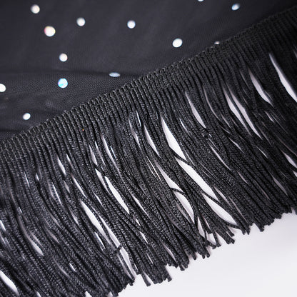 Sparkly Elegant Fringe Mesh Ruffled Sheer Nightwear Dress Lingerie