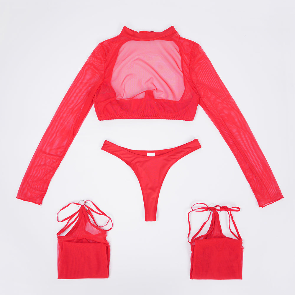 Mesh Crop Top Stockings Set