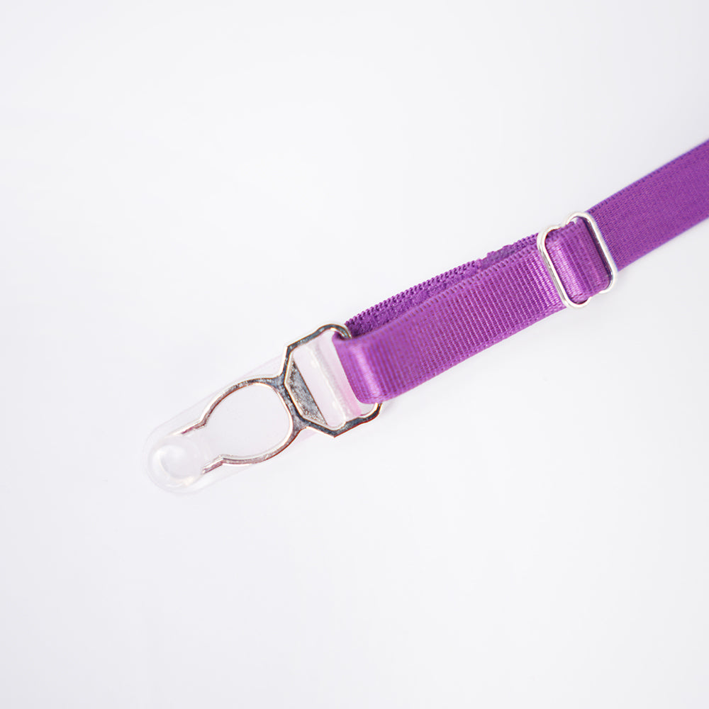 Purple Lace Embroidered Stockings Bra Panty Set