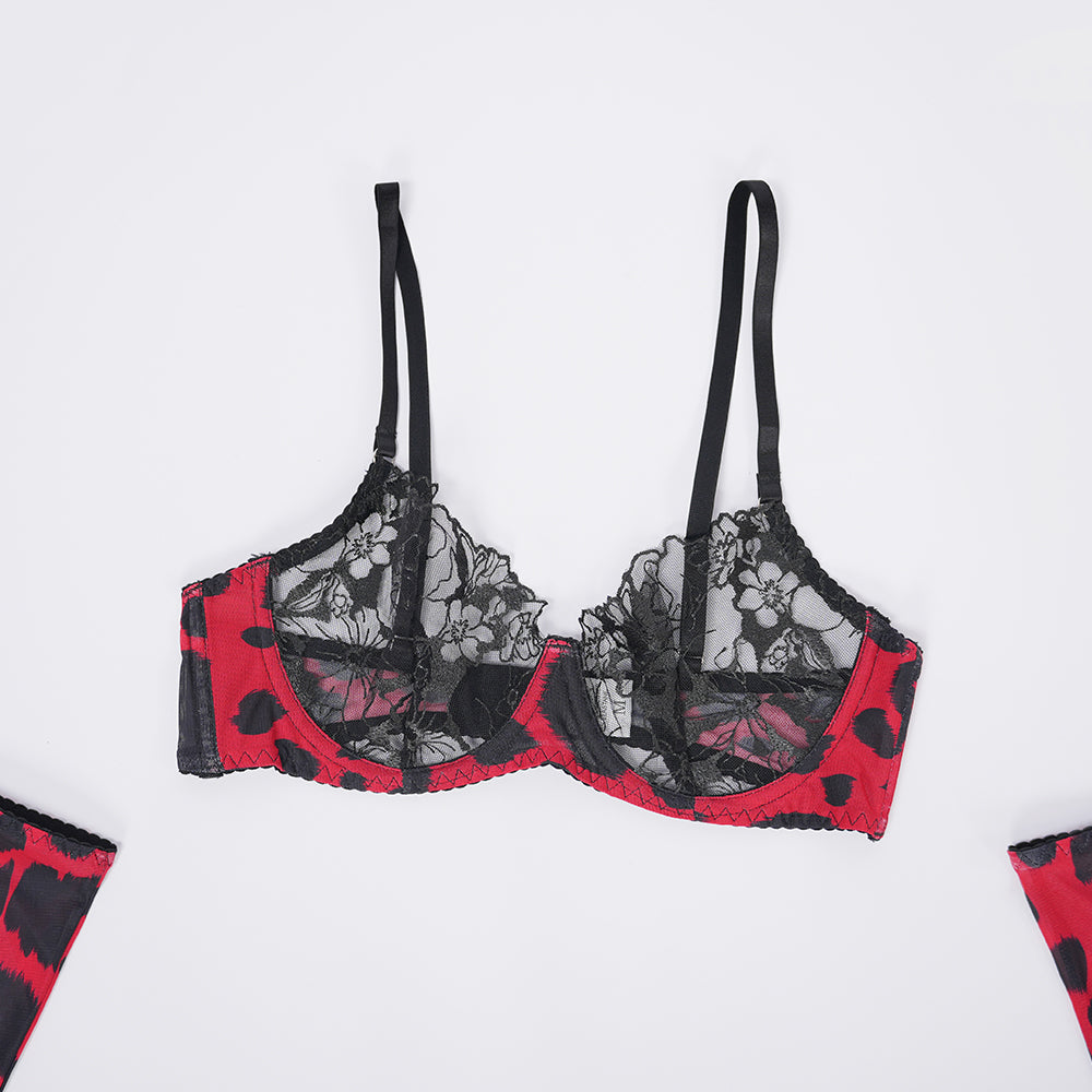 Leopard Print Embroidered Bra Panty Set
