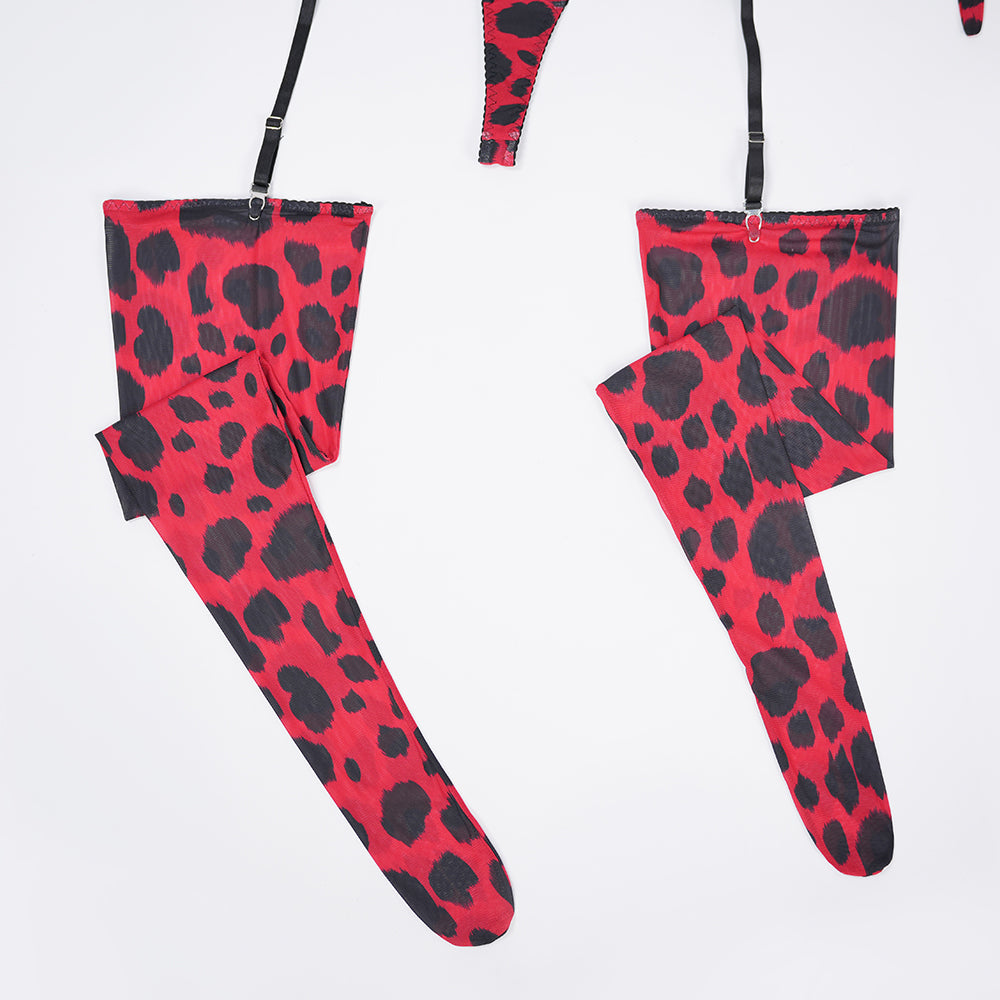 Leopard Print Embroidered Bra Panty Set