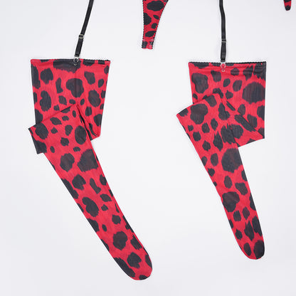 Leopard Print Embroidered Bra Panty Set