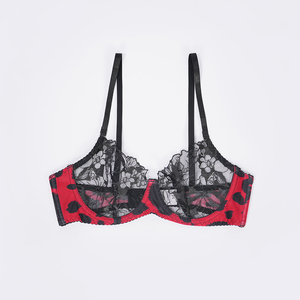 Leopard Print Embroidered Bra Panty Set
