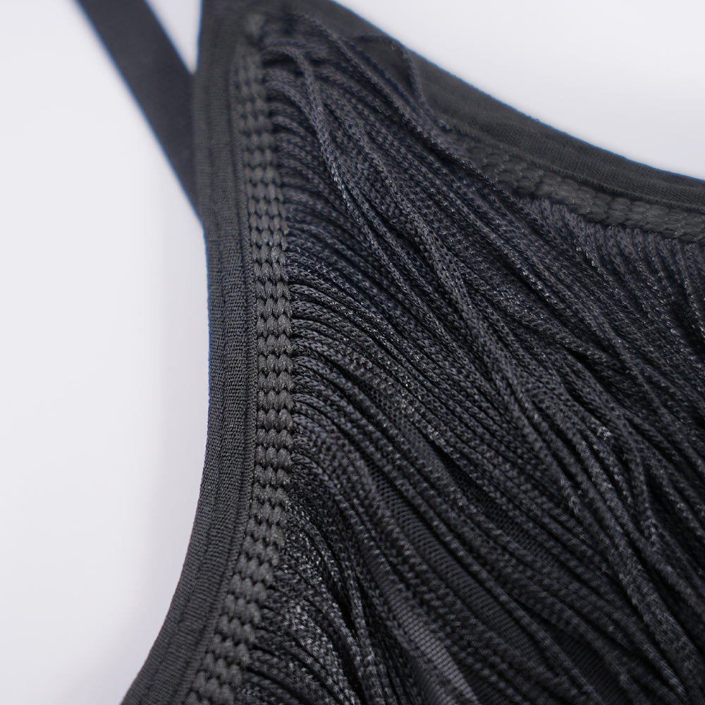 Black Sheer Fringe Corset Panty Set