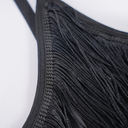 Black Sheer Fringe Corset Panty Set