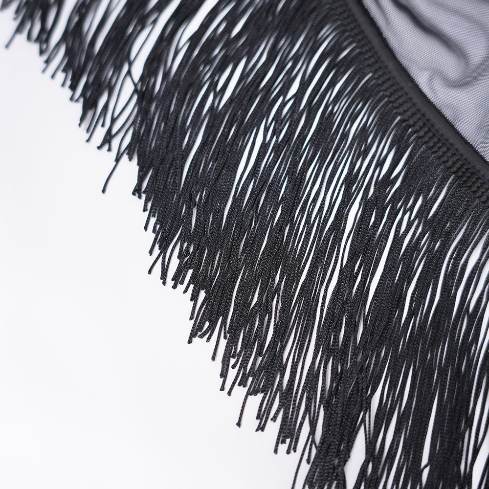 Black Sheer Fringe Corset Panty Set