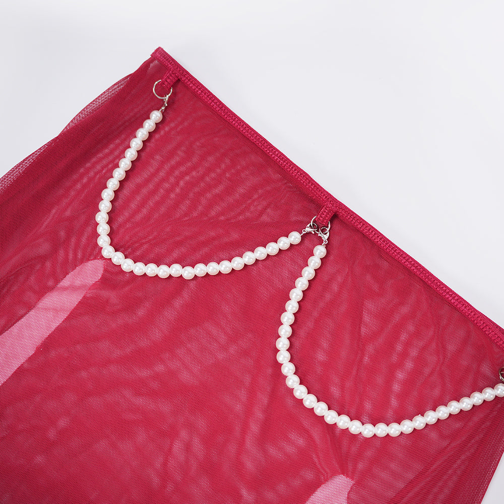 Red Sheer Mesh Lingerie Bra Panty Dress Set