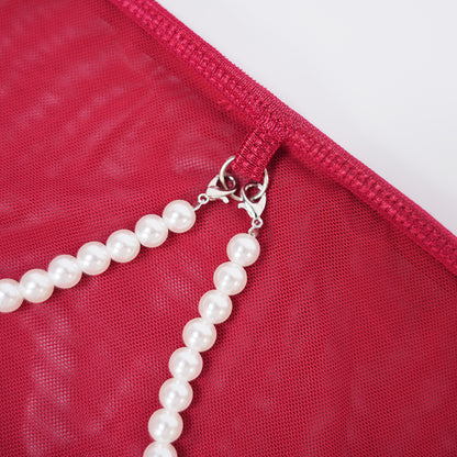 Red Sheer Mesh Lingerie Bra Panty Dress Set